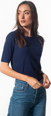 Moskito basic ronde hals korte mouwen - Navy - L/XL - Dames top met viscose