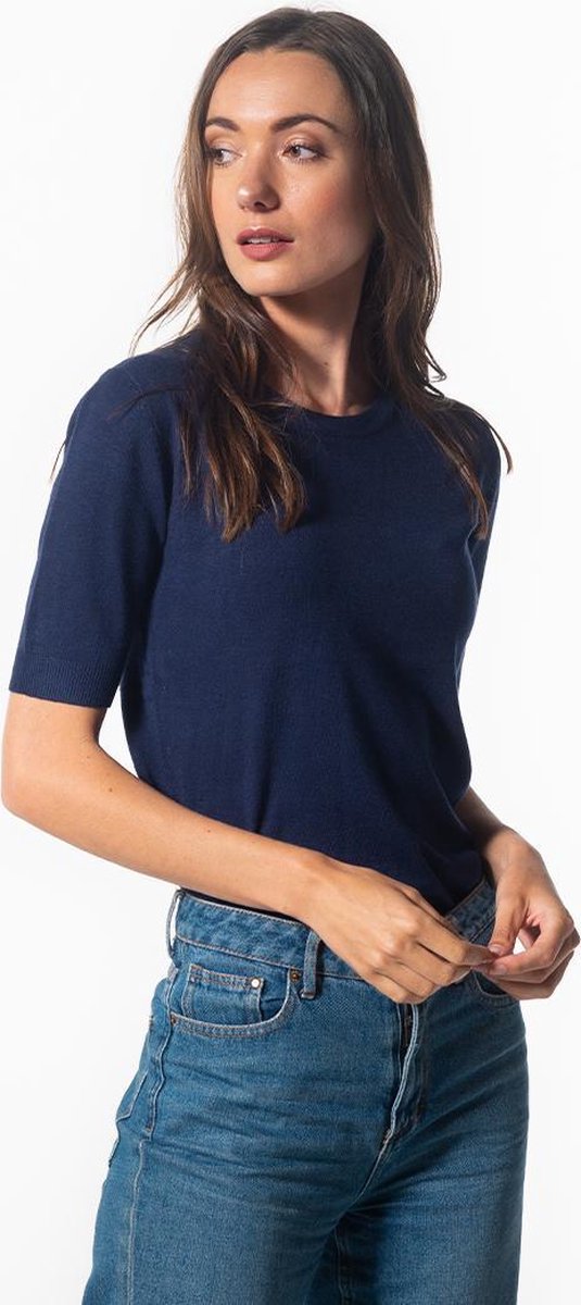 Moskito basic ronde hals korte mouwen - Navy - L/XL - Dames top met viscose