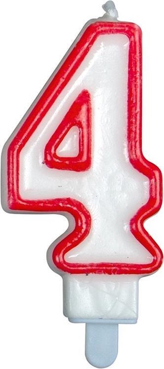 Tib Cijferkaars ''4'' 8 Cm Wax Wit/rood