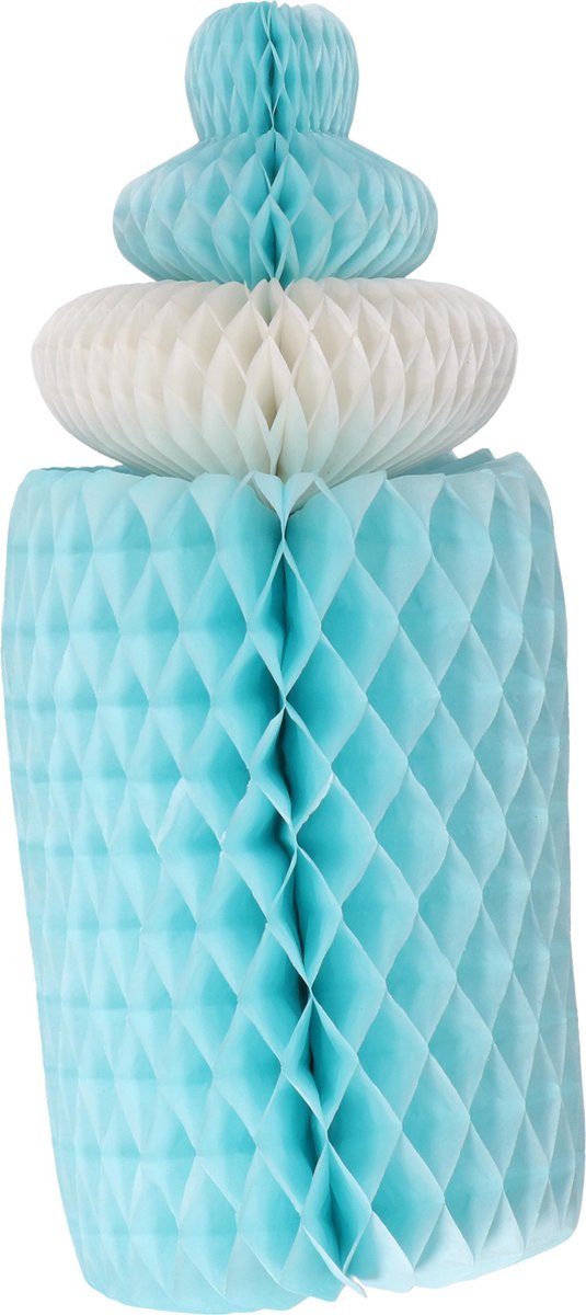 Pompom babyfles blauw 30 cm - baby shower - baby fles blauw