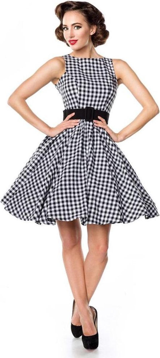 Belsira Swing jurk -M- Check Zwart/Wit