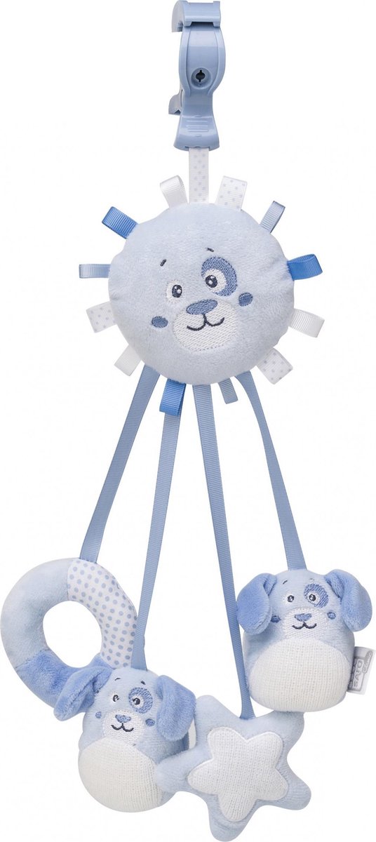 Saro Hangfiguur Met Linten En Rammelaar Hond Blauw
