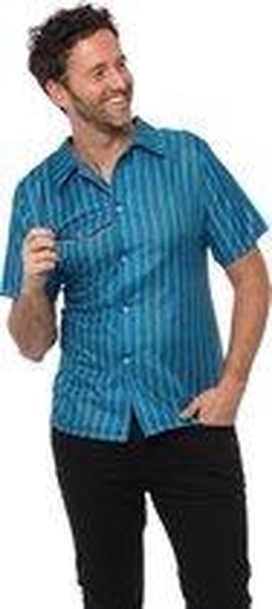 Luxe Retro Blouse Heren| maat S| Blauw |  70's Shirt Mannen | Carnaval| Disco Blouse