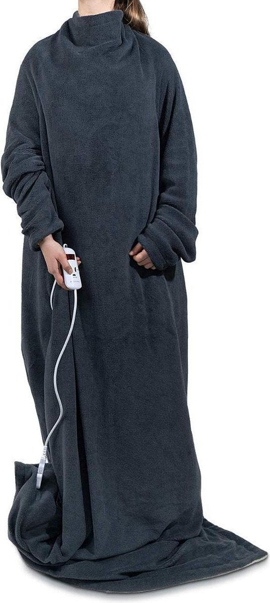 Elektrische deken met mouwen blauw met 10 warmtestanden 180x110cm | Elektrisch knuffeldeken draagbaar als jas | Bescherming tegen oververhitting en geschikt voor in de wasmachine | Zacht en duurzaam materiaal | Ideaal voor de koude dagen