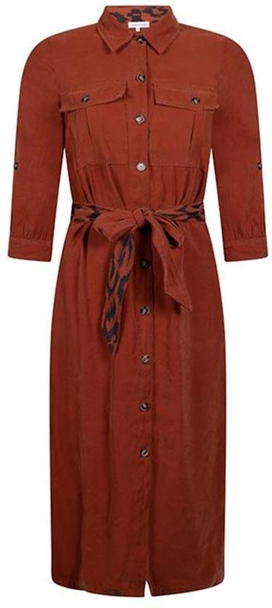 Tramontana | Midi Jurk met Washed Look | Cognac | Maat XXL | Jurken voor Vrouwen | Jurken Dames