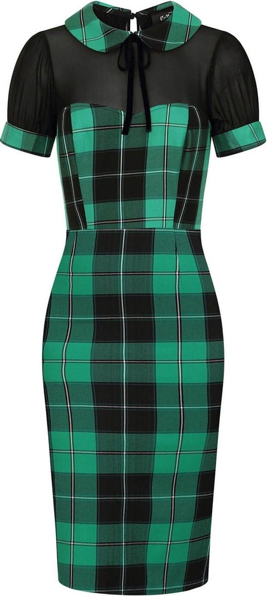 Collectif Mac Foliage Check 40's Pencil Jurk Multi