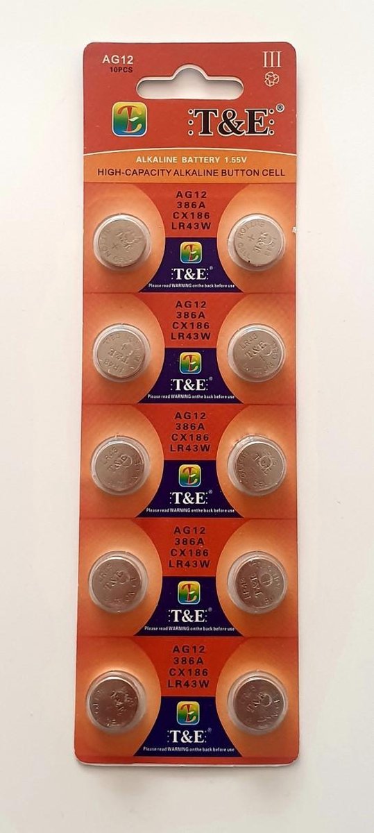 T&E Alkaline Knoopcel AG12 - LR43W - 1