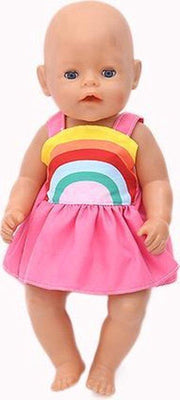 Dolldreams | Poppenkleding meisje - Roze jurkje - schattige poppenkleding met regenboog