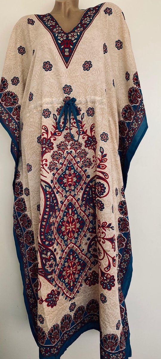 Kaftan lang met bloemenprint onesize 36-50 beige/rood/blauw