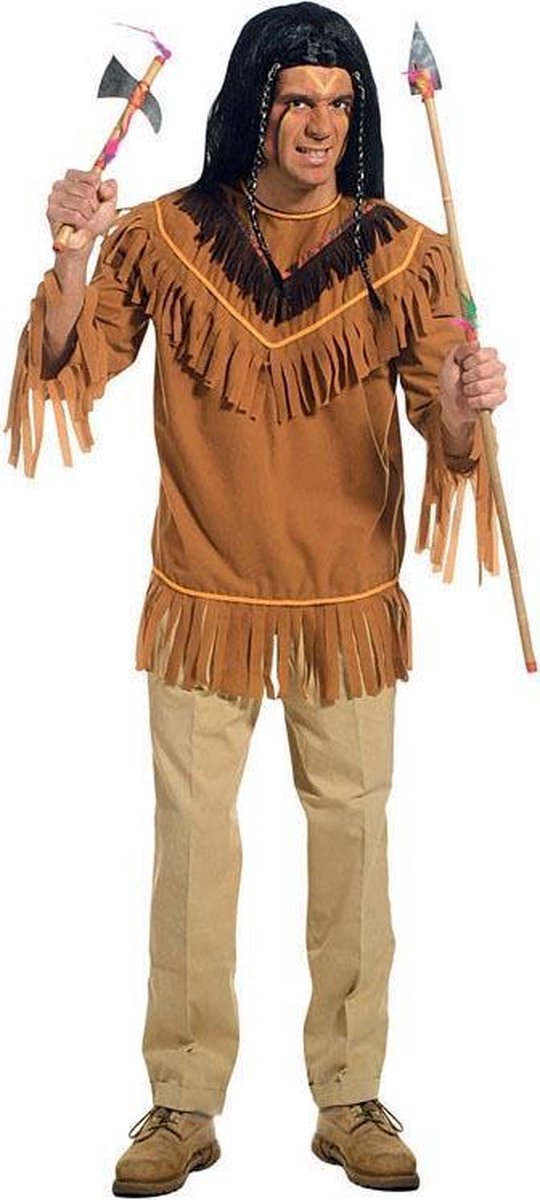 Bruin indianen t-shirt met franjes voor mannen - Verkleedkleding