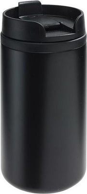 Thermosbeker/warmhoudbeker metallic zwart 290 ml - Thermo koffie/thee isoleerbekers dubbelwandig met schroefdop