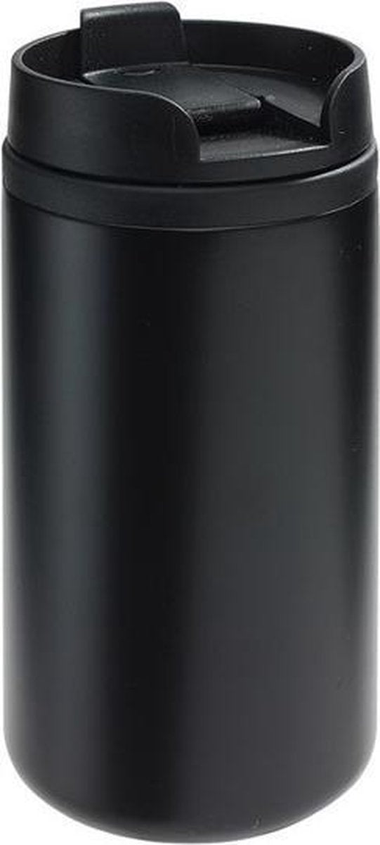 Thermosbeker/warmhoudbeker metallic zwart 290 ml - Thermo koffie/thee isoleerbekers dubbelwandig met schroefdop