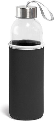 Glazen waterfles/drinkfles met zwarte soft shell hoes 520 ml - Sportfles - Bidon