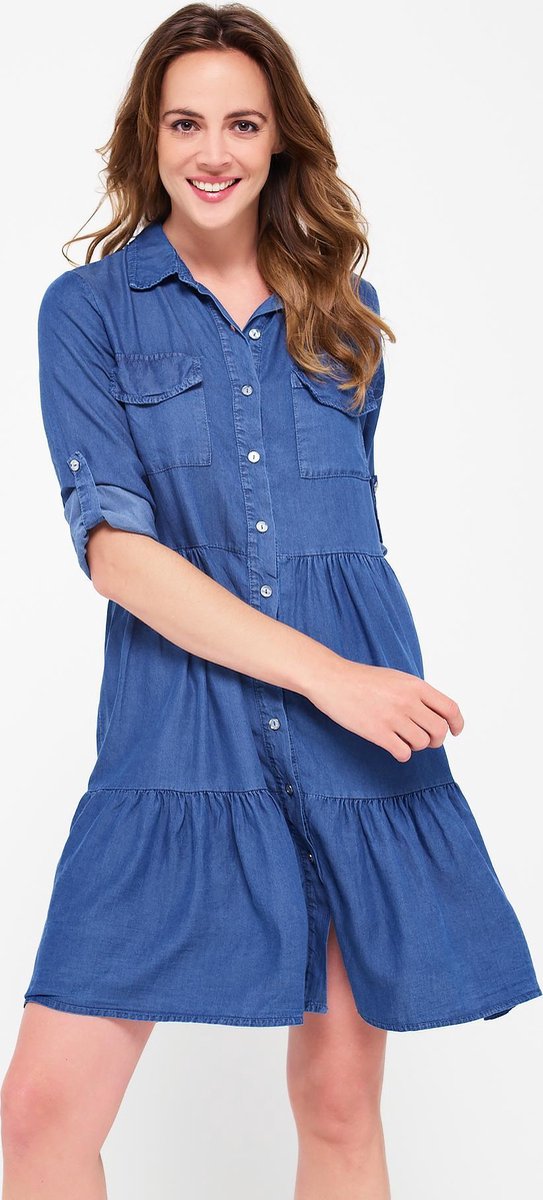 Overhemd jurk met halflange mouwen - Blauw
