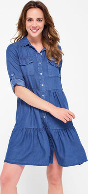 Overhemd jurk met halflange mouwen - Blauw