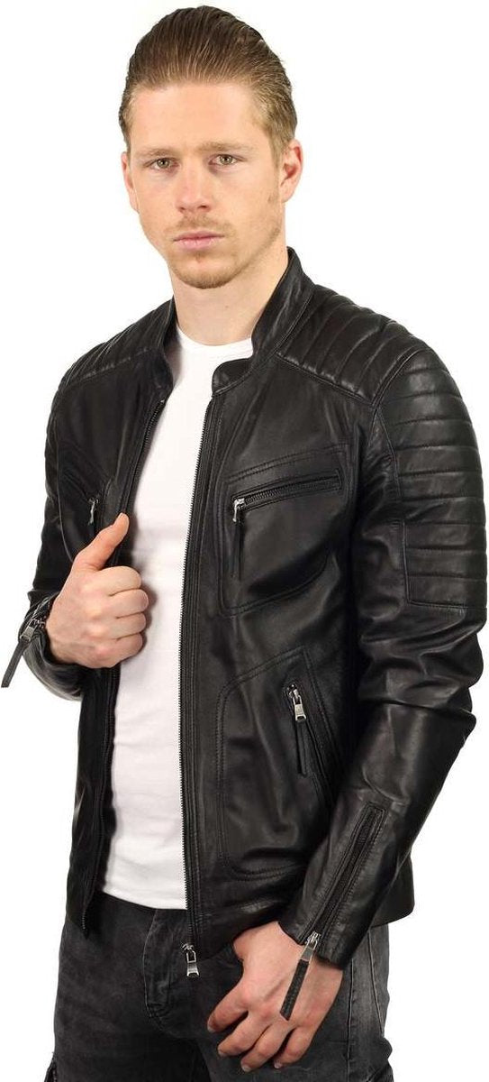 Versano Newark Leren Heren Bikerjack Heren Jack M - Zwart