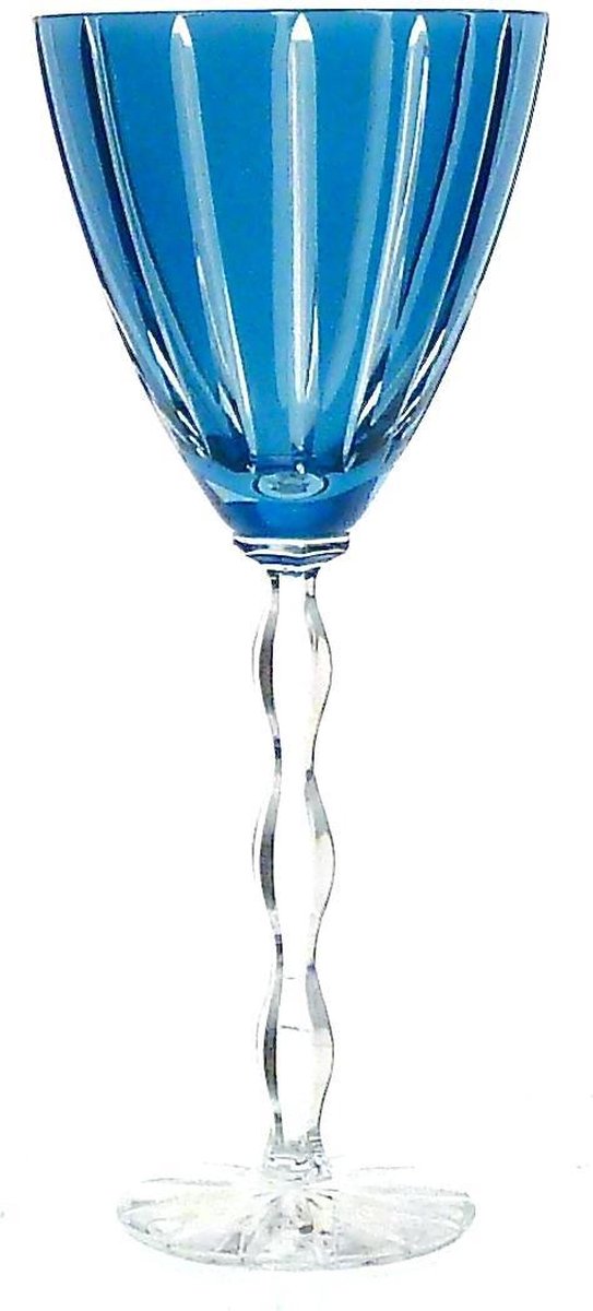Mond geblazen kristallen wijnglazen - Wijnglas LUXORIA - light blue - set van 2 glazen - gekleurd kristal