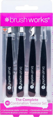 Brushworks HD 4 Piece Combination Pincet Set - Black