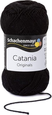 Schachenmayr Catania katoen 110 Zwart. PAK MET 10 BOLLEN a 50 GRAM. KL.NUM. 22167468. INCL. Gratis Digitale vinger haak en brei toerenteller.