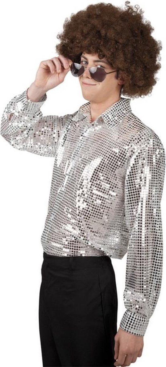 Zilver disco overhemd voor heren - Verkleedkleding