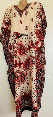Dames kaftan/jurk met paisley/bloemenprint one size 36-50 beige/zwart/rood