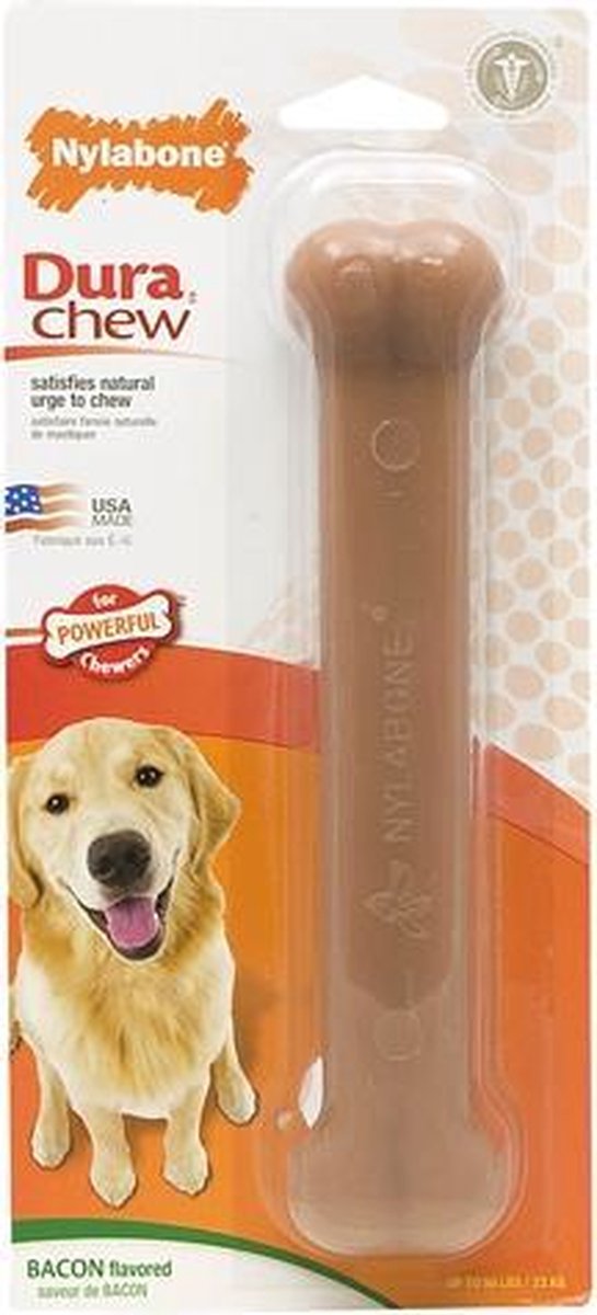 Nylabone dura chew voor harde bijters baconsmaak - tot 23 kg - 1 stuks