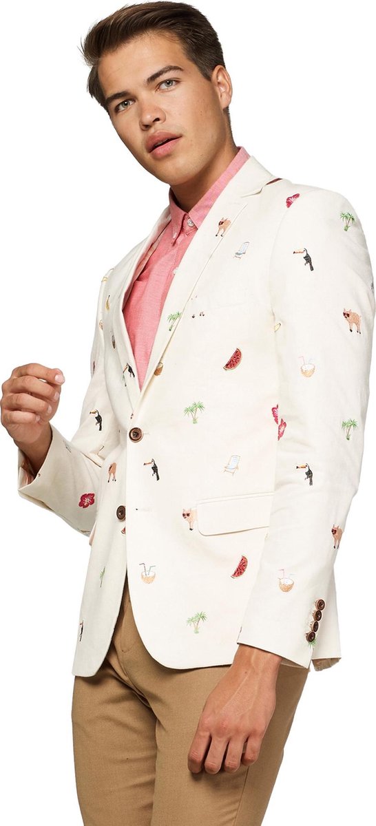 OppoSuits Deluxe Tropical - Summer Icons  - Heren Blazer - Zomers - Off White - Maat EU 50