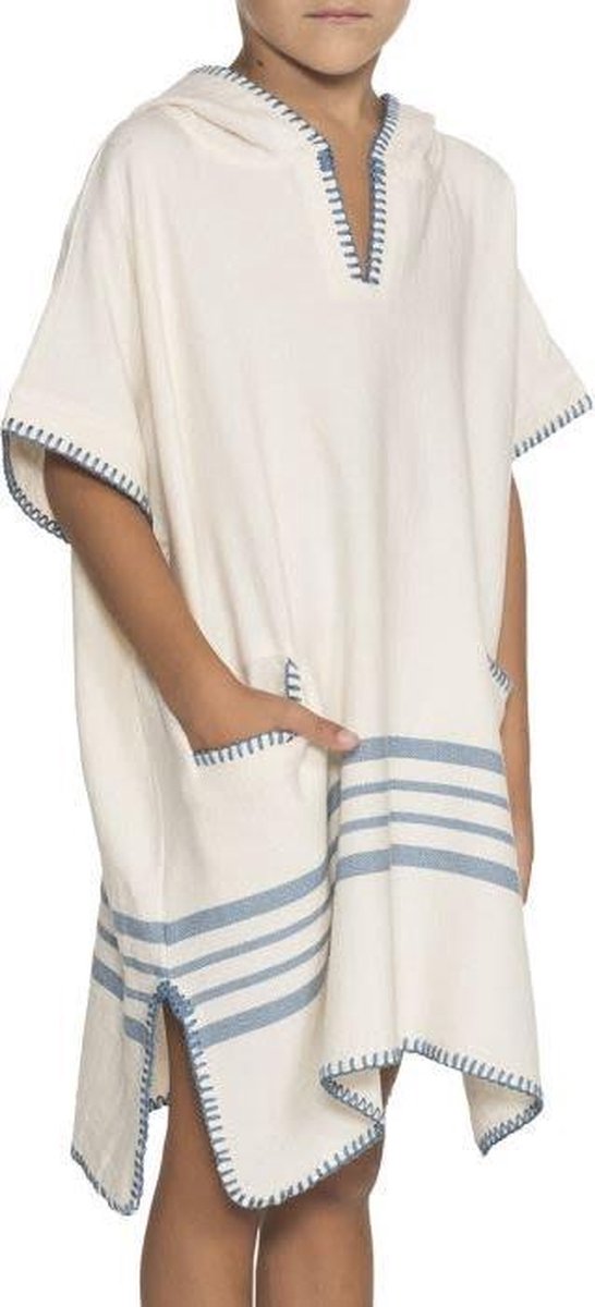 Kinder Strandponcho Natural Air Blue - Leeftijd 4-5 Jaar - Jongens/meisjes/unisex Pasvorm - Poncho Handdoek Voor Kinderen Met Capuchon - Zwemponcho - Badcape