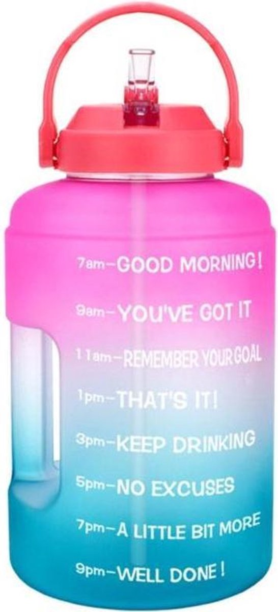 Drinkfles met Tekst - Waterbidon Buildlife 2.5 liter - Waterfles Quifit - Drinkflessen Volwassenen - Waterfles met Fruit Filter - Motivatie Waterfles - Sportfles Roze/Blauw
