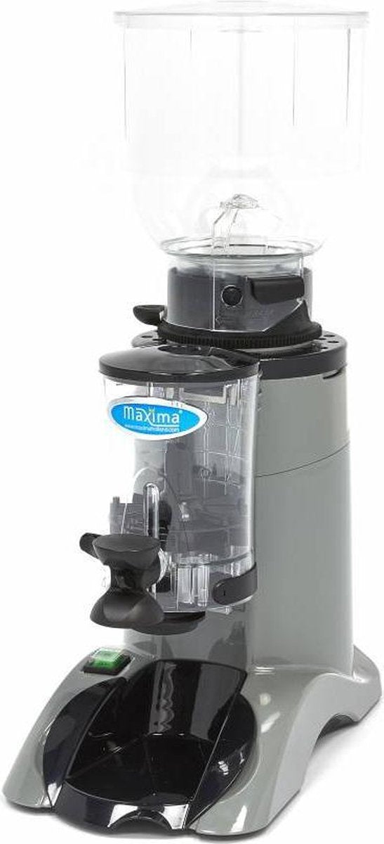 Koffiemolen 2000 gr - Elektrisch - met Pistonhouder - Grijs - Instelbare Maalgraad + Dosering + Tijd - Horeca Koffiemolen / Koffiebonenmaker - Maxima