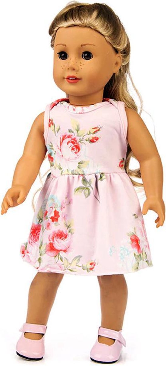 Poppenkleding meisje - Kleertjes geschikt voor o.a. BABY born - Poppenkleertjes 43 cm - Jurkje roze met bloemen