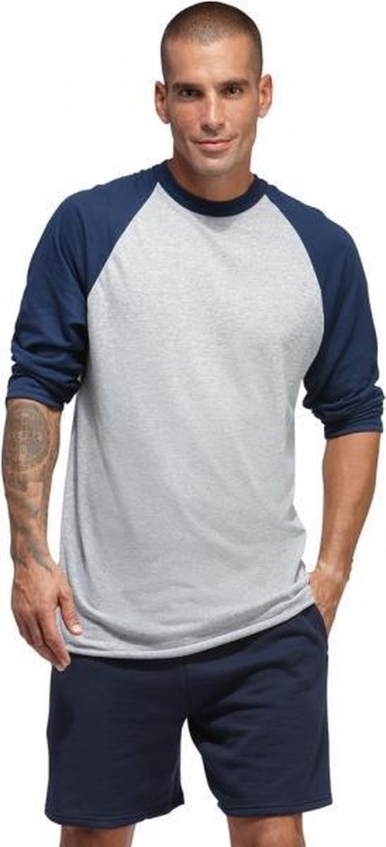 Soffe - Baseball Shirt - ¾ Mouw - Tweekleurig  Honkbal T-Shirt - Grijs/Donkerblauw - Volwassenen - Small