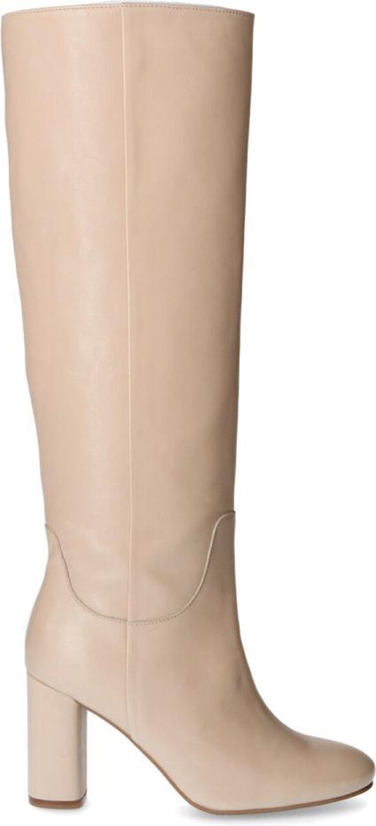 Manfield - Dames - Beige hoge laarzen met hak - Maat 38