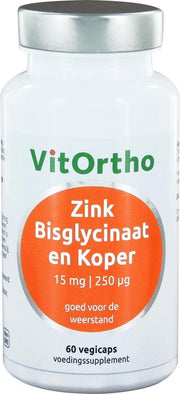 VitOrtho Zink Bisglycinaat en Koper - 60 vcaps
