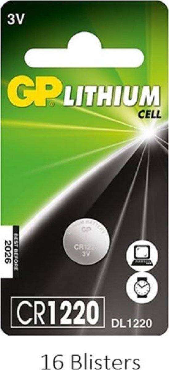 16 stuks (16 blisters a 1 stuks) GP Lithium Cell CR1220