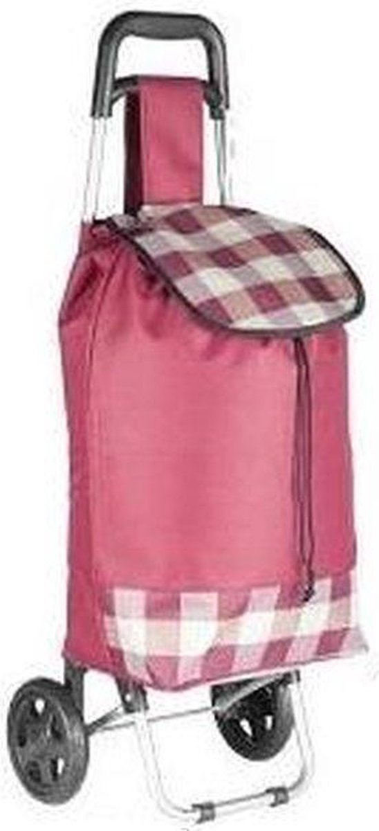 Boodschappentrolley roze blokken| 94x24x34cm | Shoppingtrolley | Opvouwbaar | Boodschappentas met wielen |