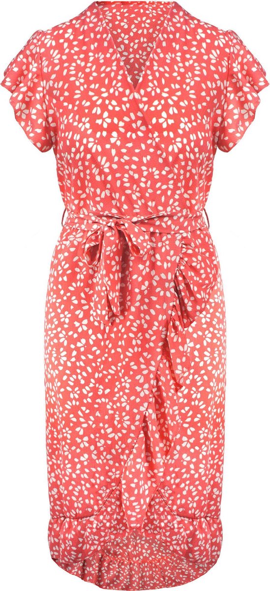 Stip Ruffel Dress Koraal