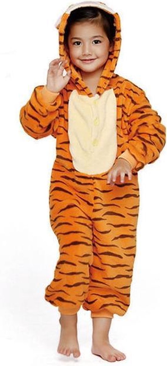 KIMU Onesie Teigetje kinder pakje tijger kostuum - maat 110-116 - tijgerpak oranje jumpsuit pyjama tijgertje Winnie de Poeh