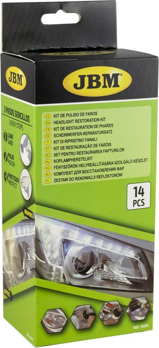 JBM Tools | Koplamp polijst set | Headlight lens restorer kit | Koplamp herstel kit |