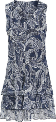 Cassis - Jurk met volants en bladprint - Blauw