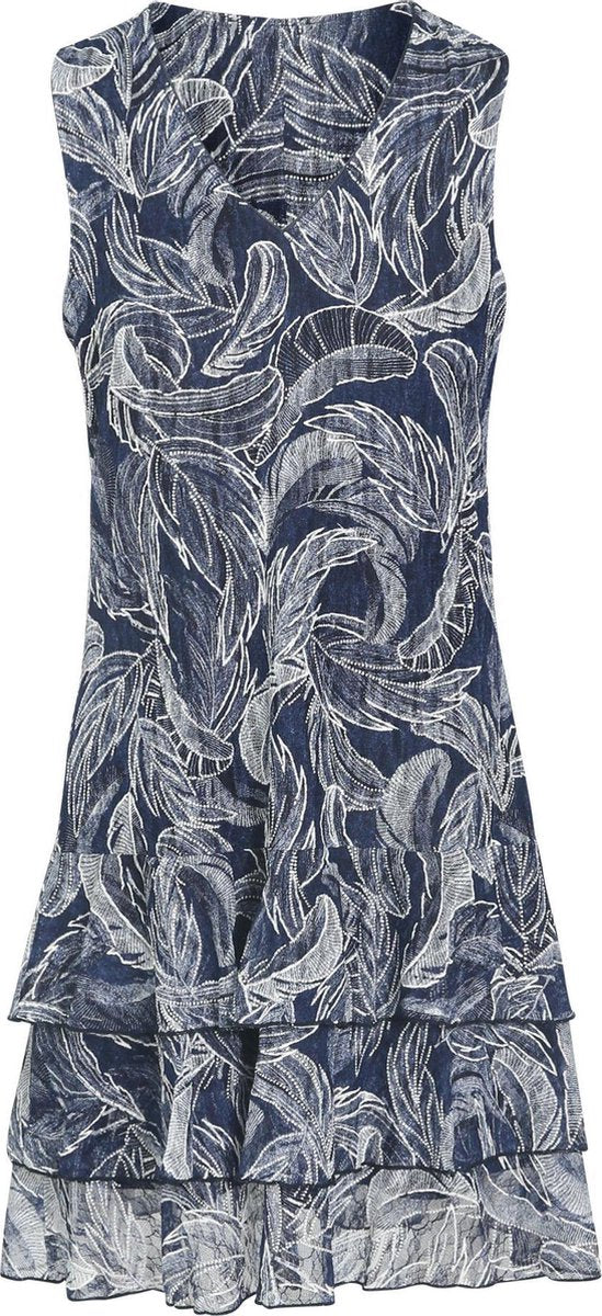 Cassis - Jurk met volants en bladprint - Blauw