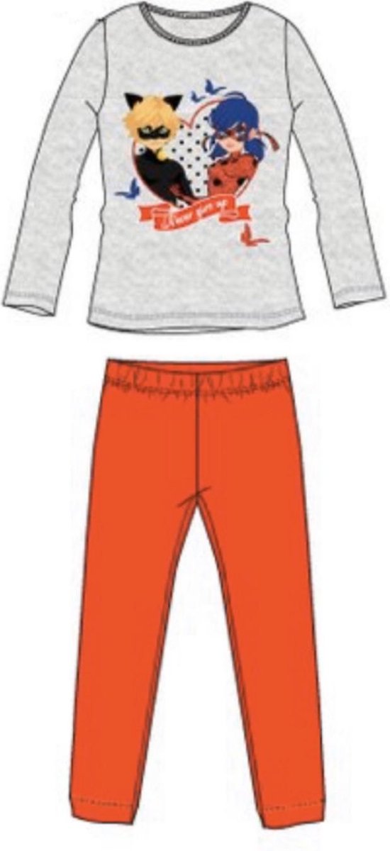 Miraculous ladybug - Pyjama - grijs - rood - maat 110 / 5 jaar