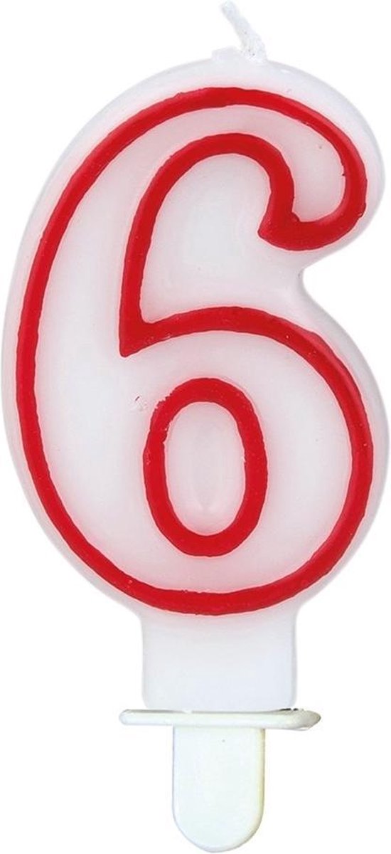 Tib Cijferkaars ''6'' 8 Cm Wax Wit/rood