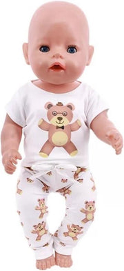 Poppenkleertjes - Geschikt voor Baby Born - Beer pyjama - Broek en shirt - Kledingset voor babypop