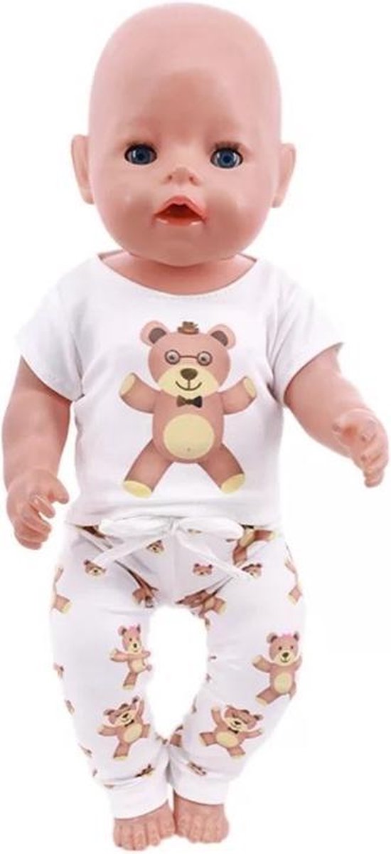 Poppenkleertjes - Geschikt voor Baby Born - Beer pyjama - Broek en shirt - Kledingset voor babypop