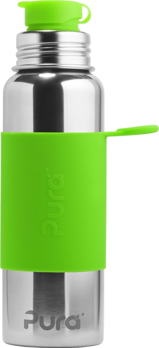 Pura Sport Drinkfles met Sleeve - 850 ml - Zilver/Groen