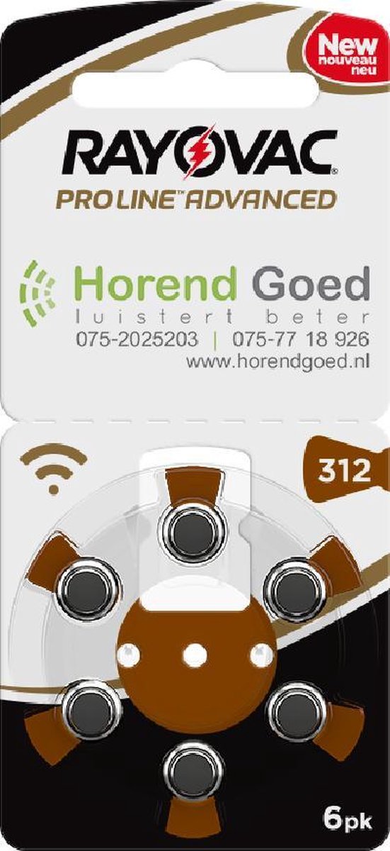 Rayovac Proline Advanced - hoortoestel batterij P312 - bruine sticker - Horend Goed