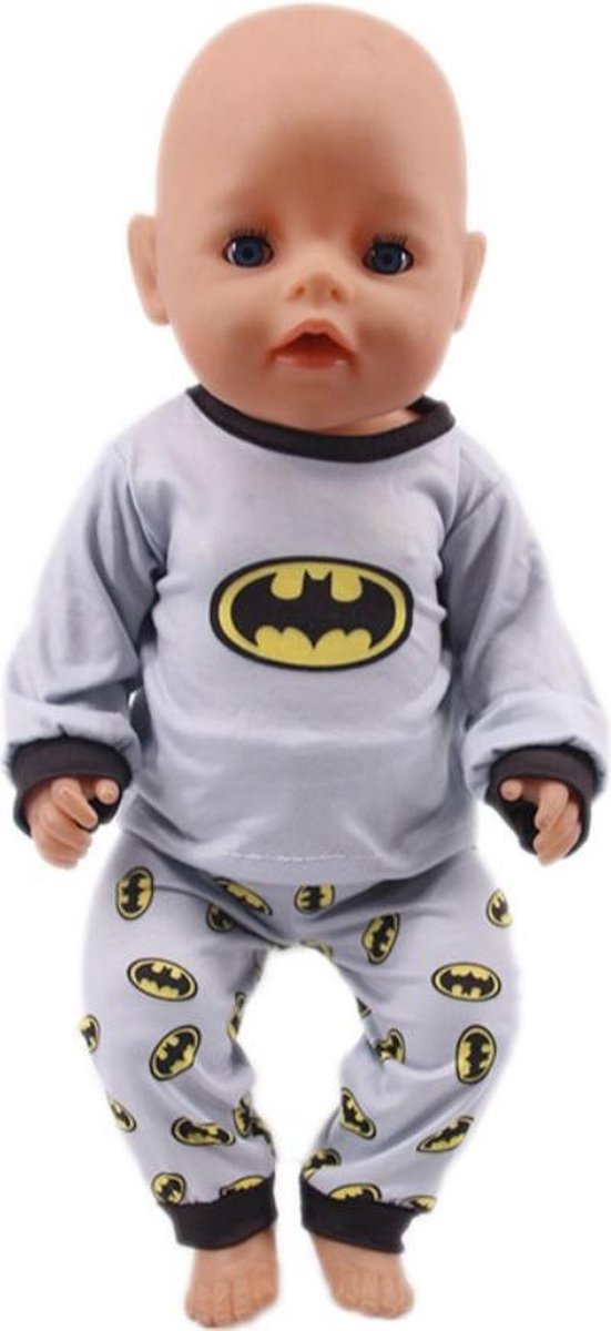 Poppenkleertjes - Geschikt voor Baby Born - Pyjama superheld - Batman - Grijs - Slaapkleding - Nachtkleding