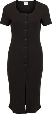 VILA VIKANNA S/S MEDI DRESS Black Dames Jurk - Maat XS