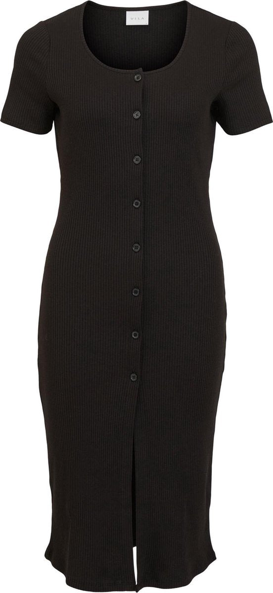 VILA VIKANNA S/S MEDI DRESS Black Dames Jurk - Maat XS